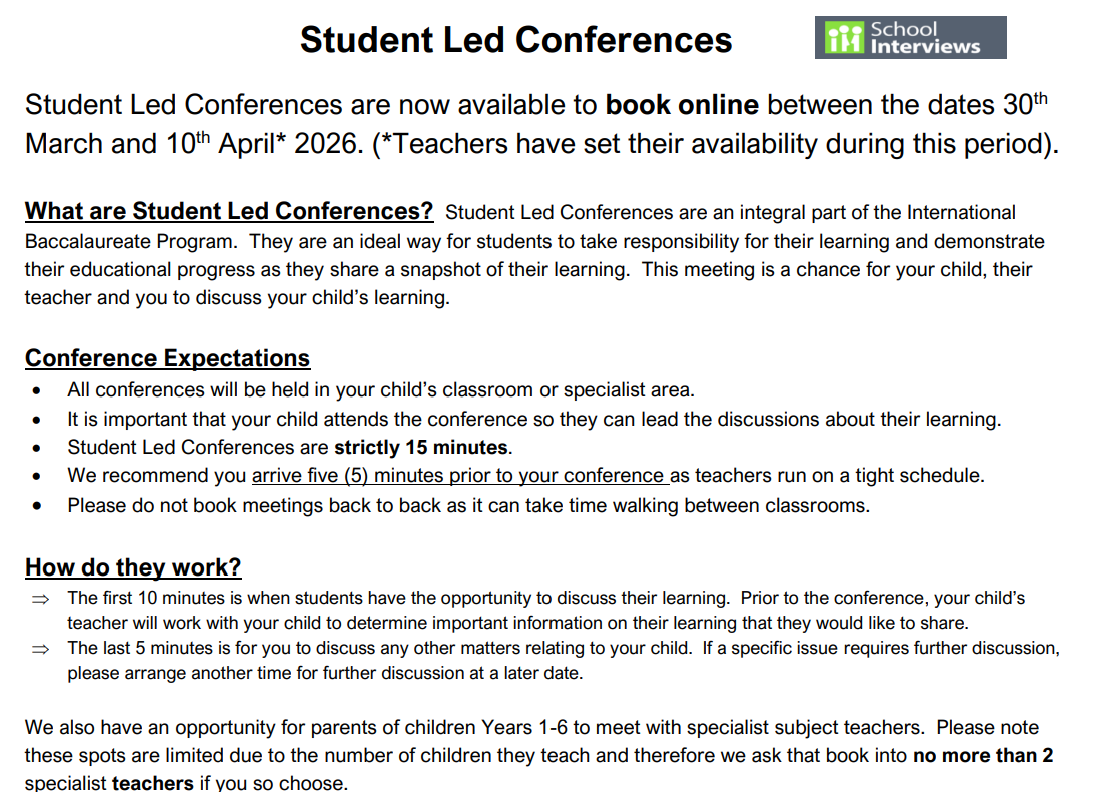 학교에서 보낸 Student Lead Conference 에 관한 이메일
