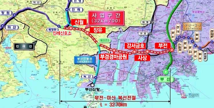 부전~마산 복선전철 노선도
