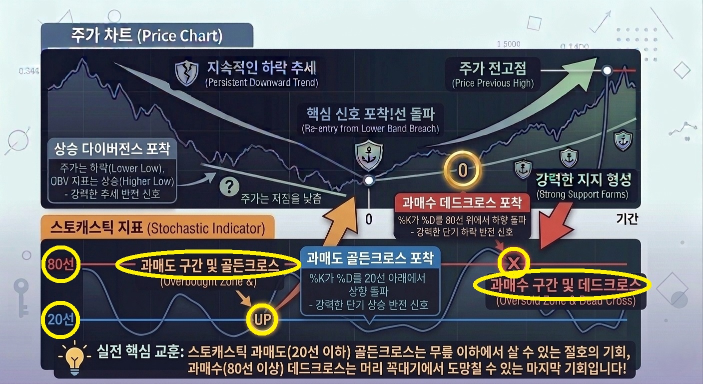 스토캐스틱 지표(Stochastic Oscillator) 과매도 및 과매수 구간 비교 차트