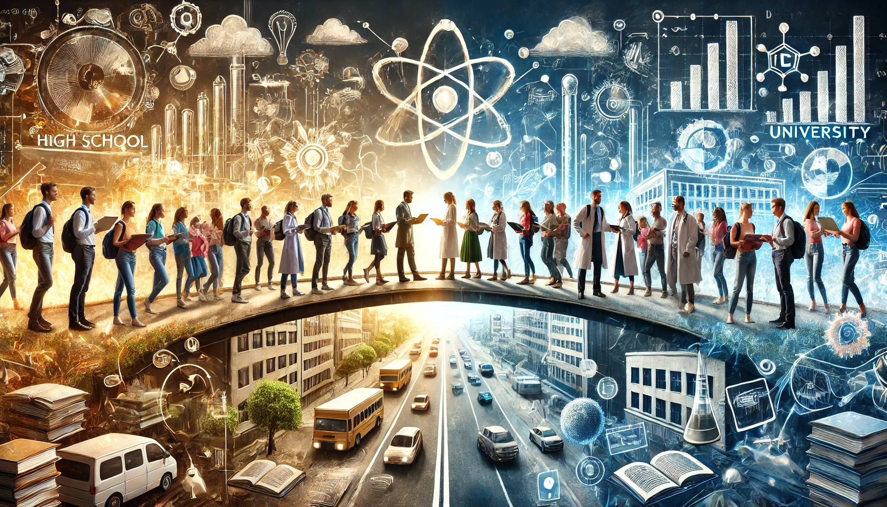 고등학교 교육과 대학 간의 연계를 연상시키는 이미지