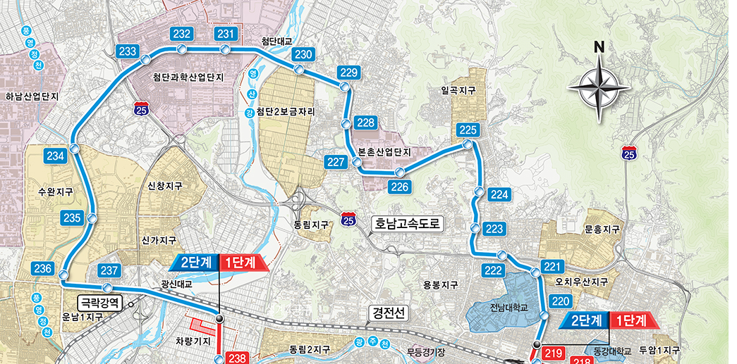 광주 지하철 2호선 노선도 위치 개통일정