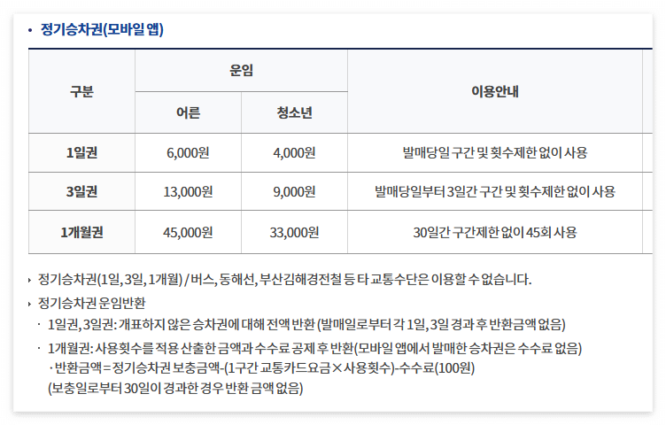 부산 지하철 정기권