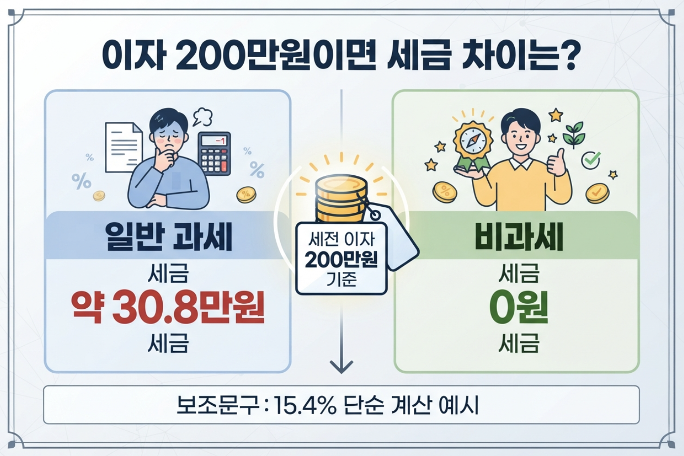 청년미래적금 세전 이자 200만원 기준 일반과세 15.4% 세금 약 30만8천원과 비과세 비교