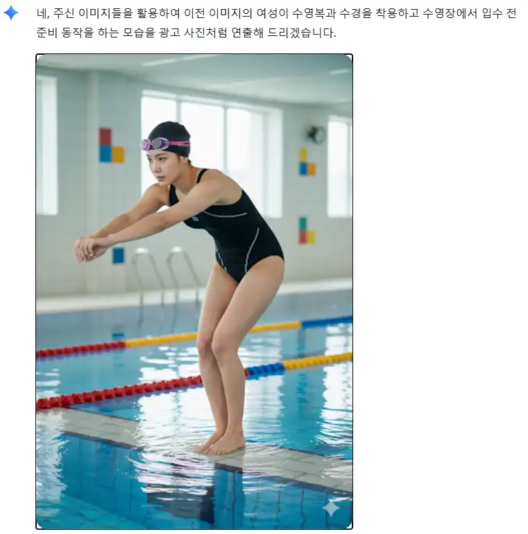 수영복과 수경이 합성된 여성의 모습