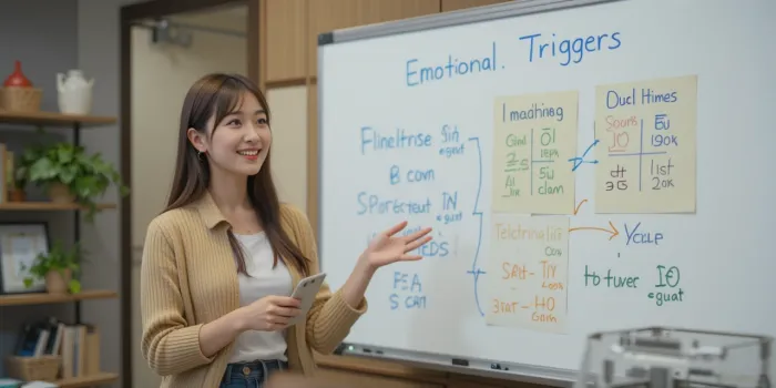 소비자 심리를 설명하며 프레젠테이션 중인 마케터