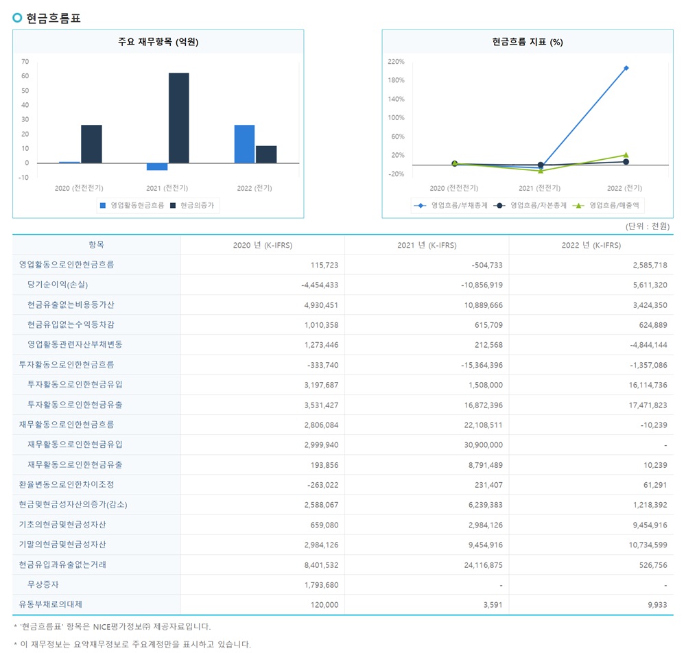 바이오다인 현금흐름표