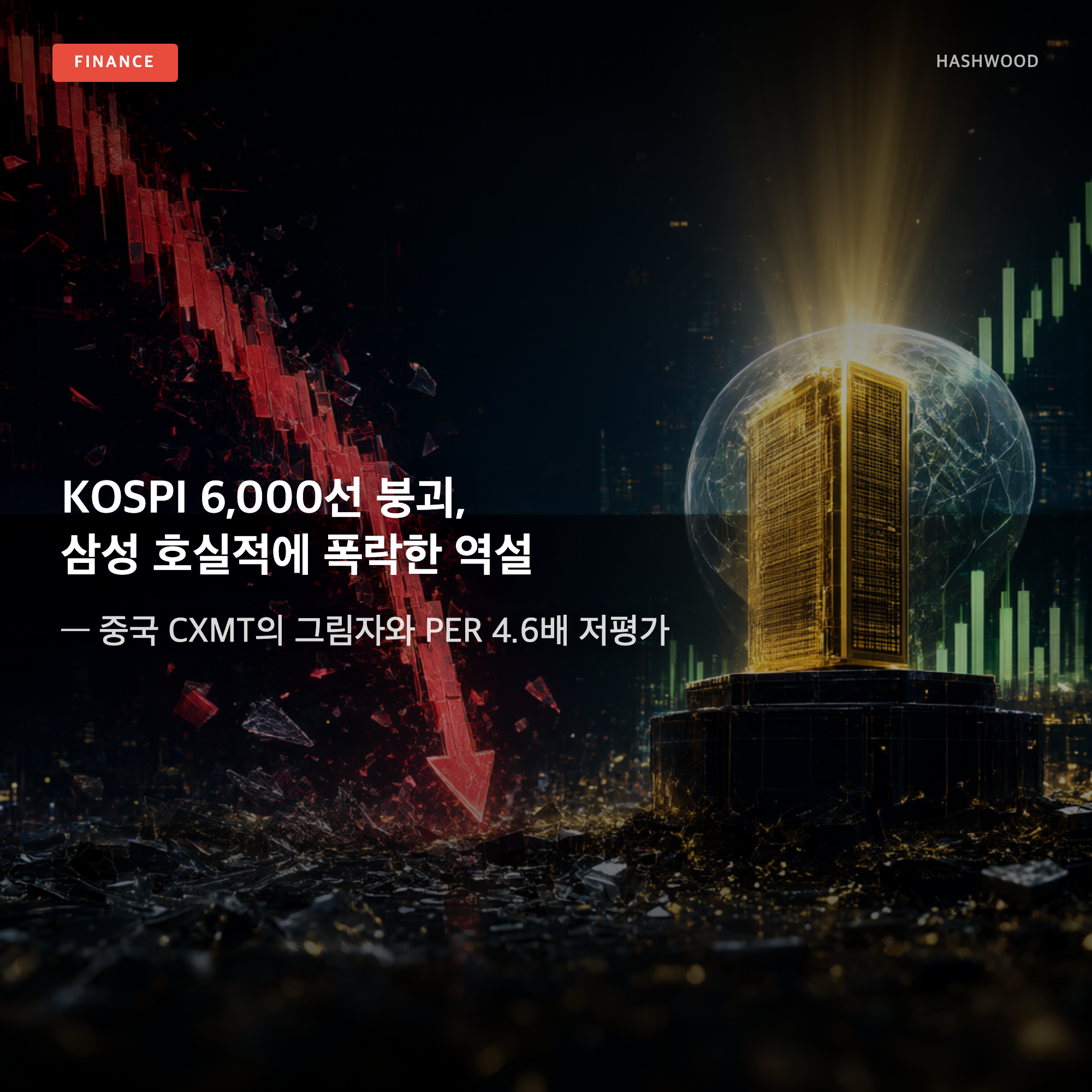 그림: KOSPI 6,000선 붕괴, 삼성 호실적에 폭락한 역설 — — 중국 CXMT의 그림자와 PER 4.6배 저평가