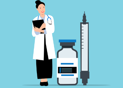 백일해 예방접종과 관련된 의사와 백신 그림