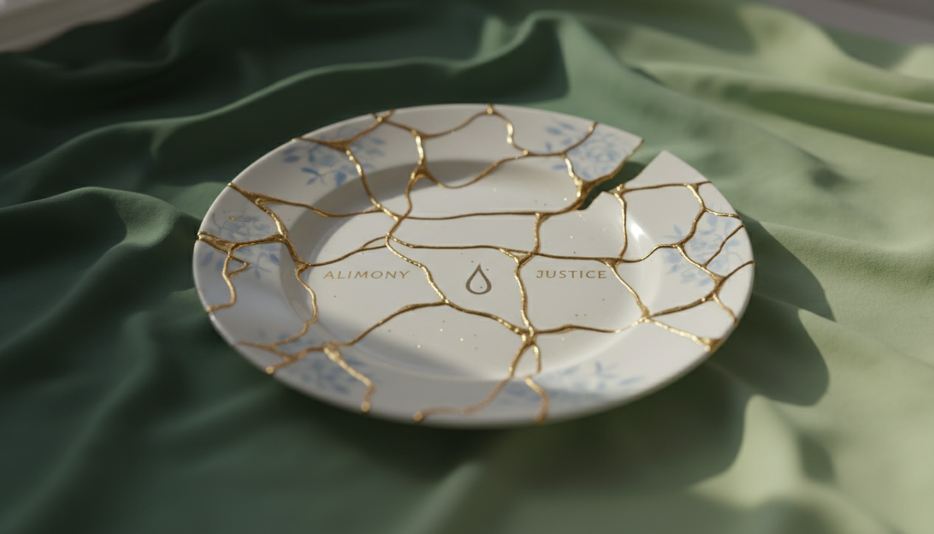 금으로 수리된 깨진 도자기(킨츠기)가 이혼 후 치유와 회복을 상징하는 이미지