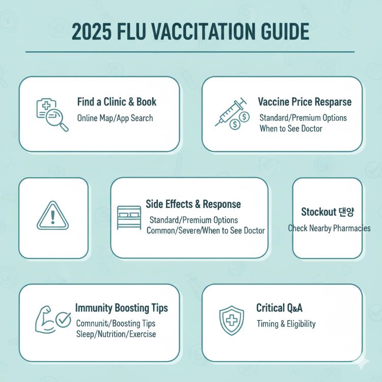 &ldquo;2025 독감 예방접종 병원 찾기&middot;예약&middot;백신 가격 비교&middot;부작용&middot;품절 대처&middot;면역력 팁 인포그래픽&rdquo;