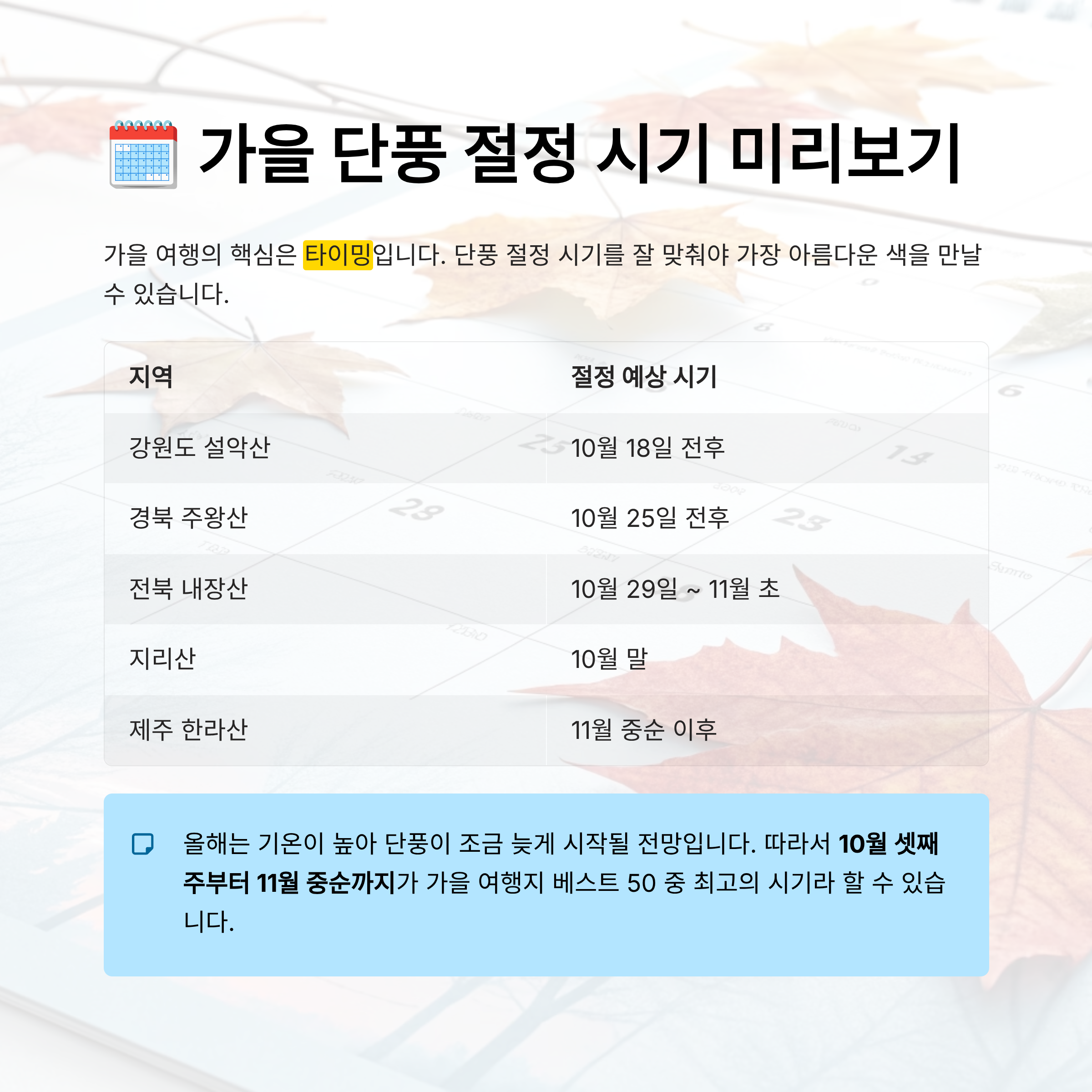 가을 여행지 베스트 50 알아보기