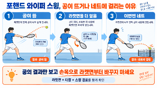 포핸드 와이퍼 스윙, 공이 뜨거나 네트에 걸릴 때 손목부터 돌리면 안 되는 이유