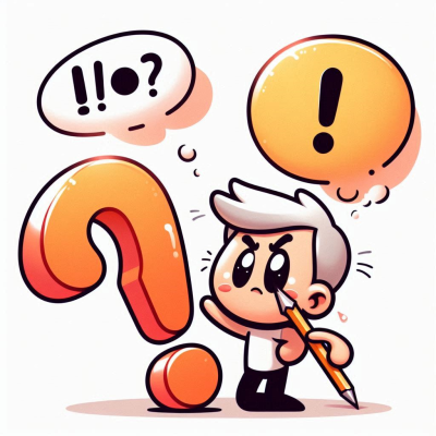 물음표와 느낌표로 고민하는 캐릭터 일러스트