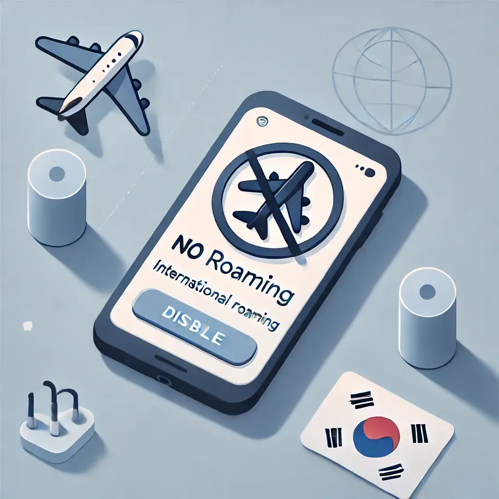 비행기 아이콘에 금지 표시가 된 로밍 제한 개념의 스마트폰 일러스트