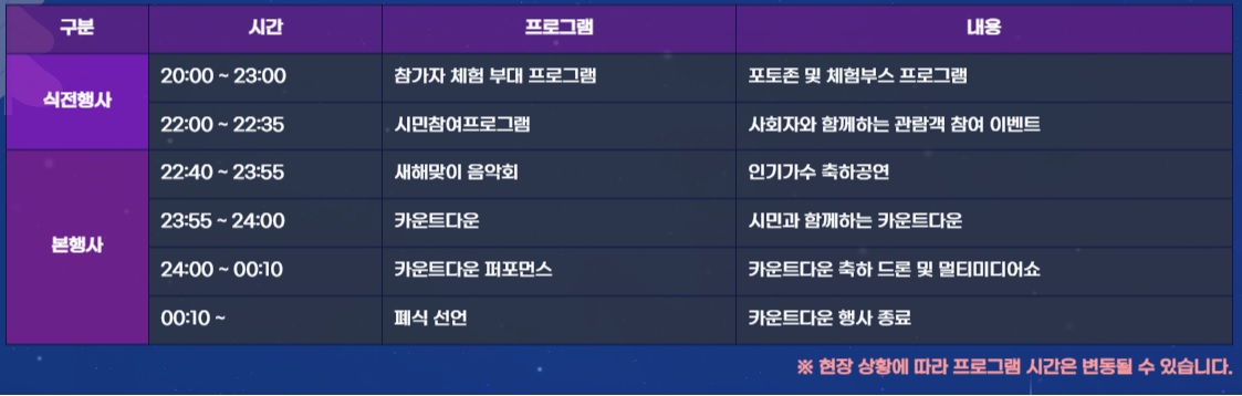 카운트다운 부산 행사일정표