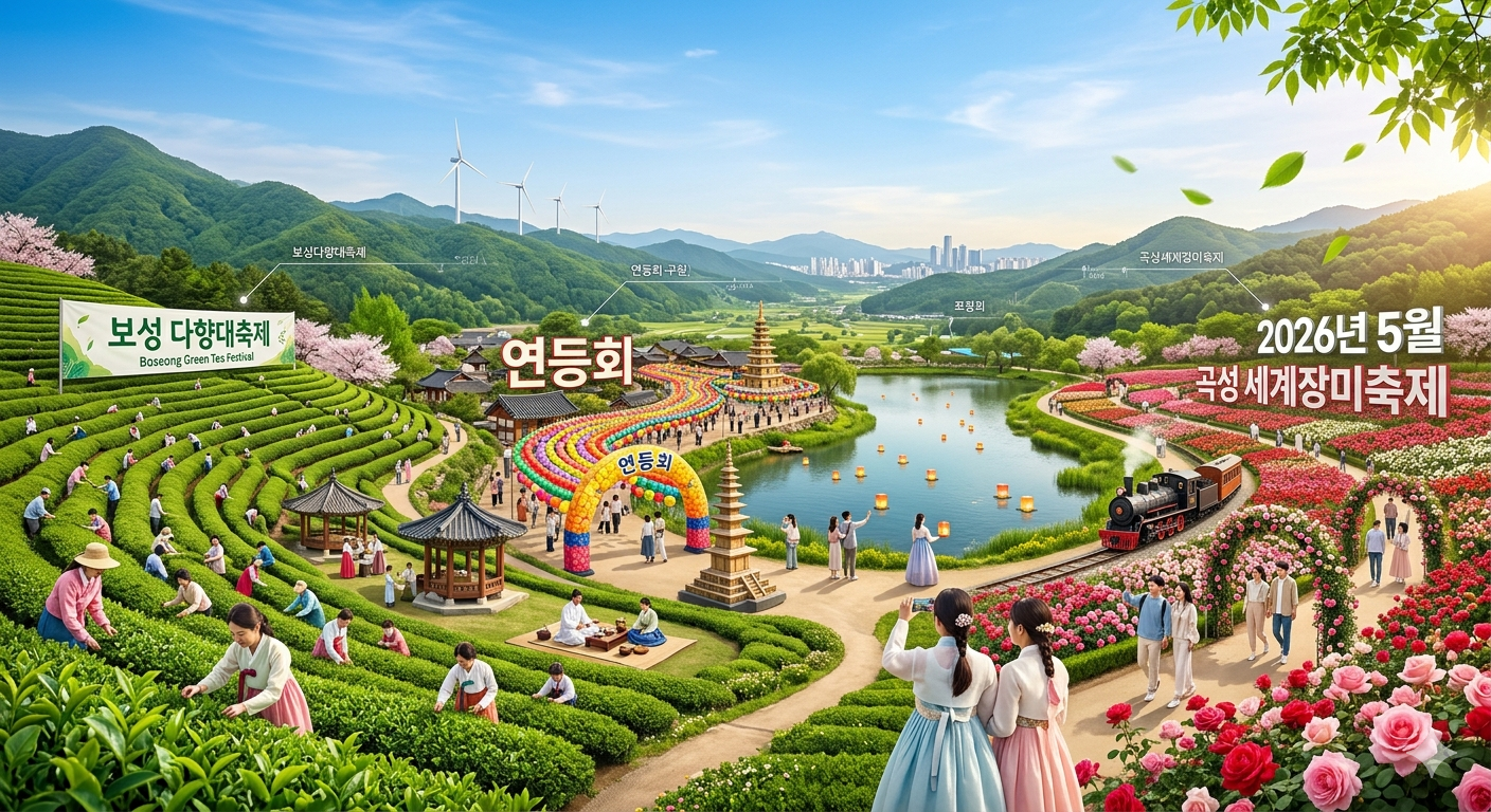 2026년 5월 한국 가볼만한곳 보성 다향대축제 연등회 곡성 세계장미축제 풍경