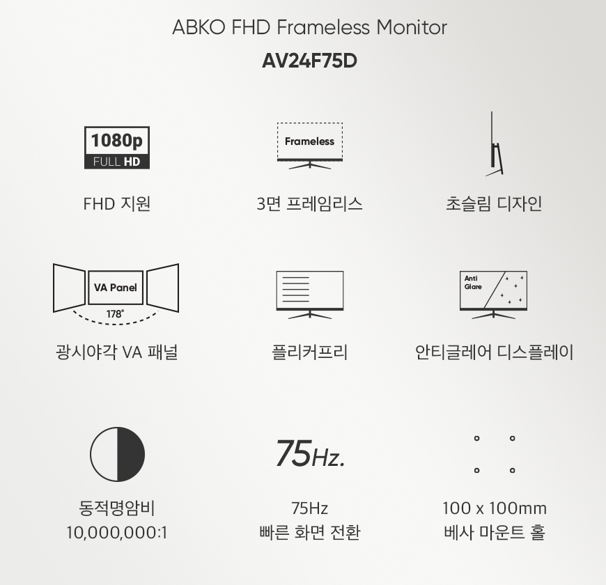 ABKO AV24F75D 프레임리스 FHD 75 HDR