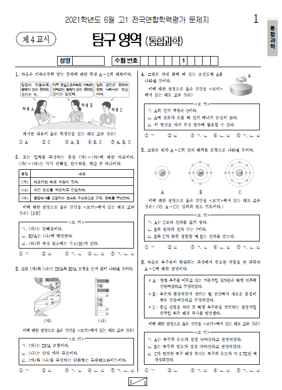 2021-6월-고1-모의고사-통합과학-기출문제-다운