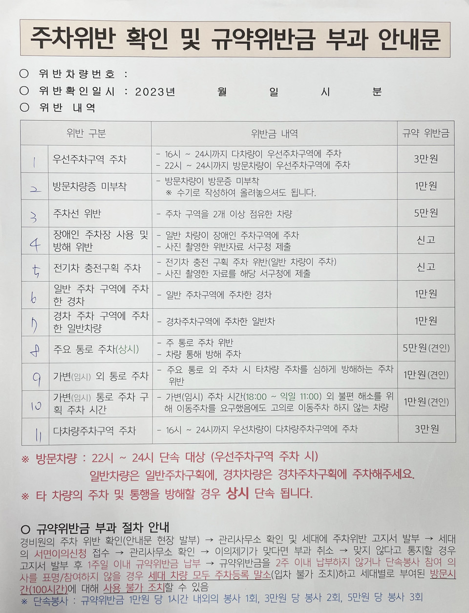 주차-위반-확인-및-규약위반금-부과-안내문