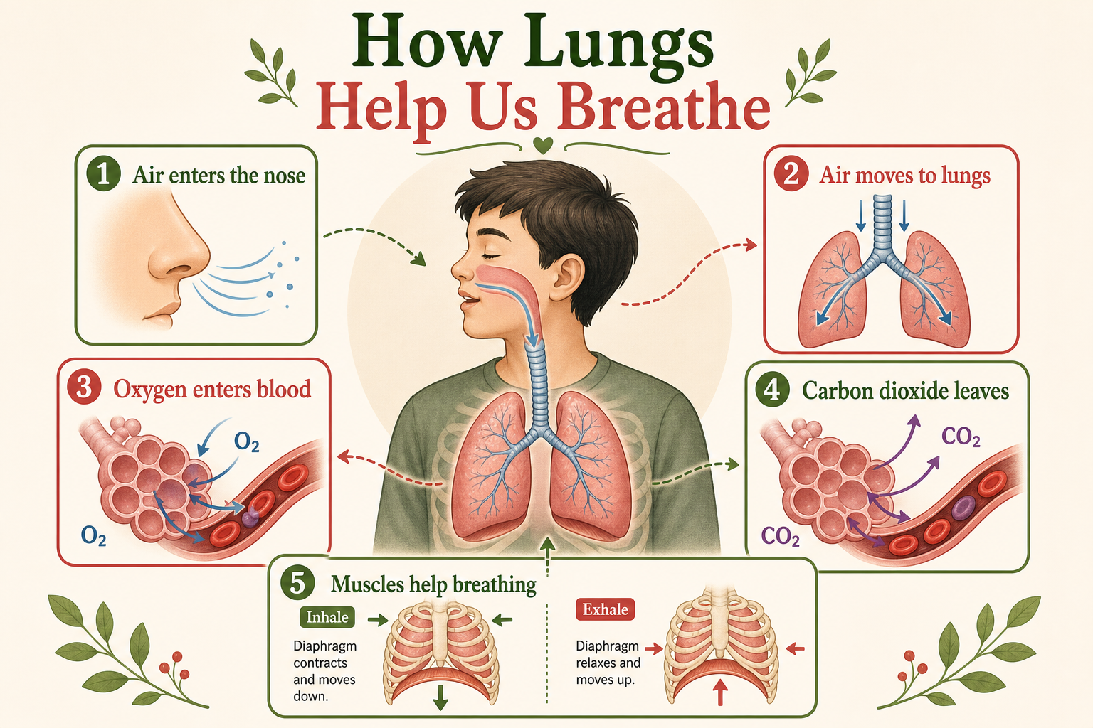 Infographic explaining how lungs help us breathe
