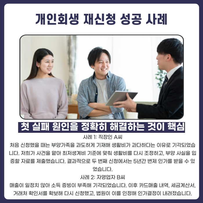 개인회생 재신청 성공사례에대한 설명 카드뉴스 이미지