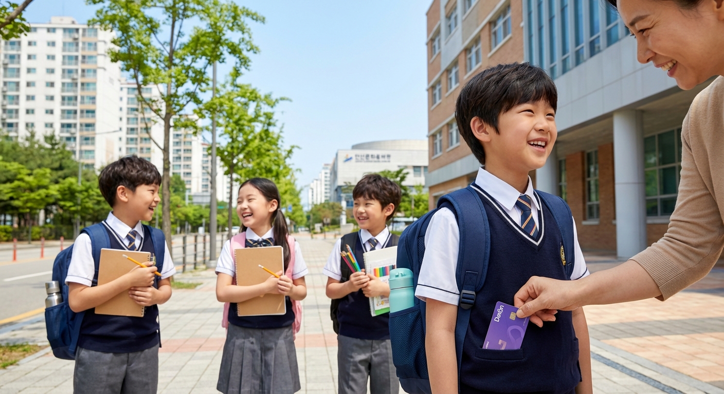 안산시 초등 입학준비금 10만원 지원을 받고 신나게 등교하는 아이들과 학부모의 모습