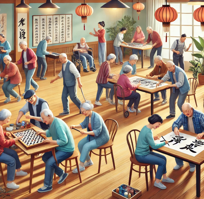 노인 복지를 위한 복시센터에서 여가를 즐기는 노인들의 모습