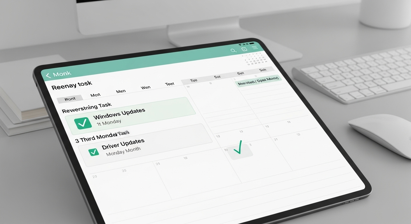 윈도우 및 드라이버 업데이트 일정을 표시하는 디지털 캘린더.