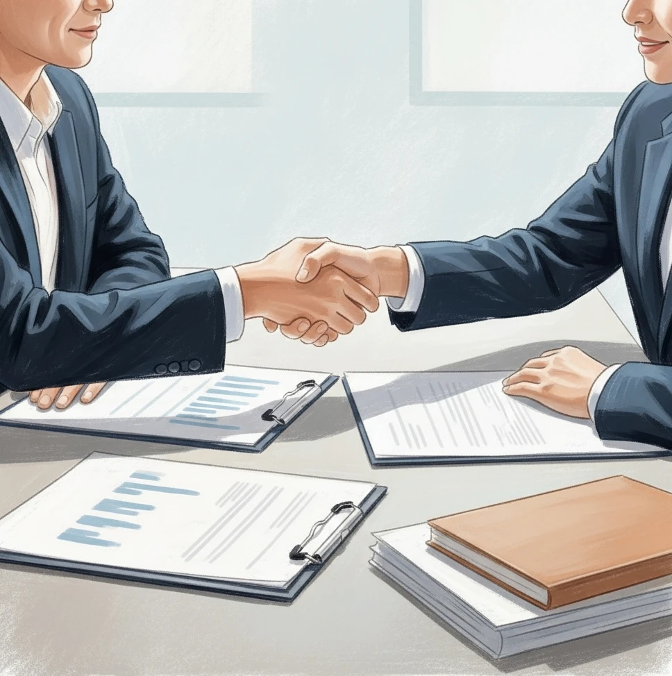 문제 해결 후 악수하는 장면