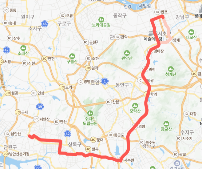 서울-수원-안산-의왕-700-1번-버스-노선-지도