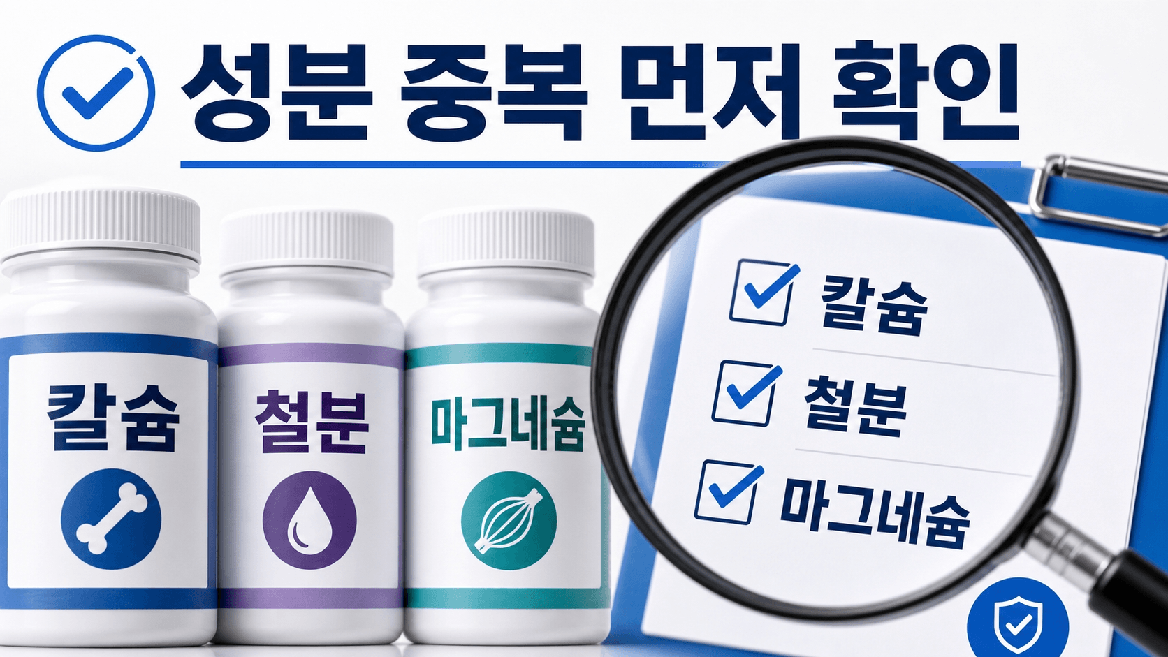 영양제 성분표에서 칼슘 철분 마그네슘 중복 확인