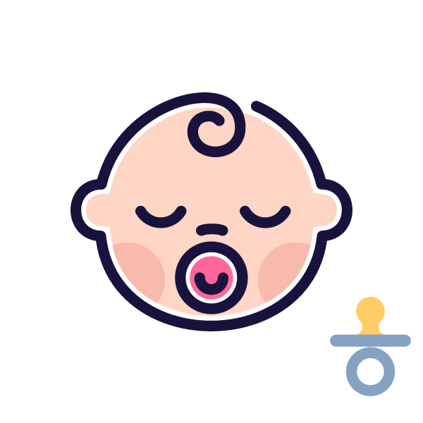 쪽쪽이(공갈젖꼭지)를 물고 있는 아기와 쪽쪽이 그림