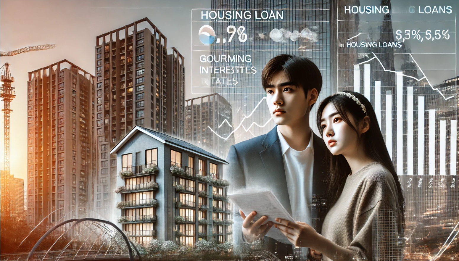 주택 대출 서류를 보는 청년들