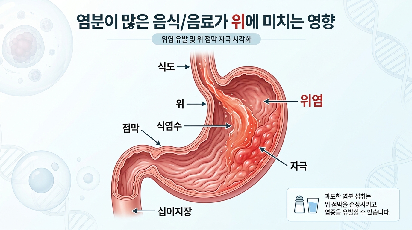 고농도 소금물이 위점막에 미치는 자극 시각화