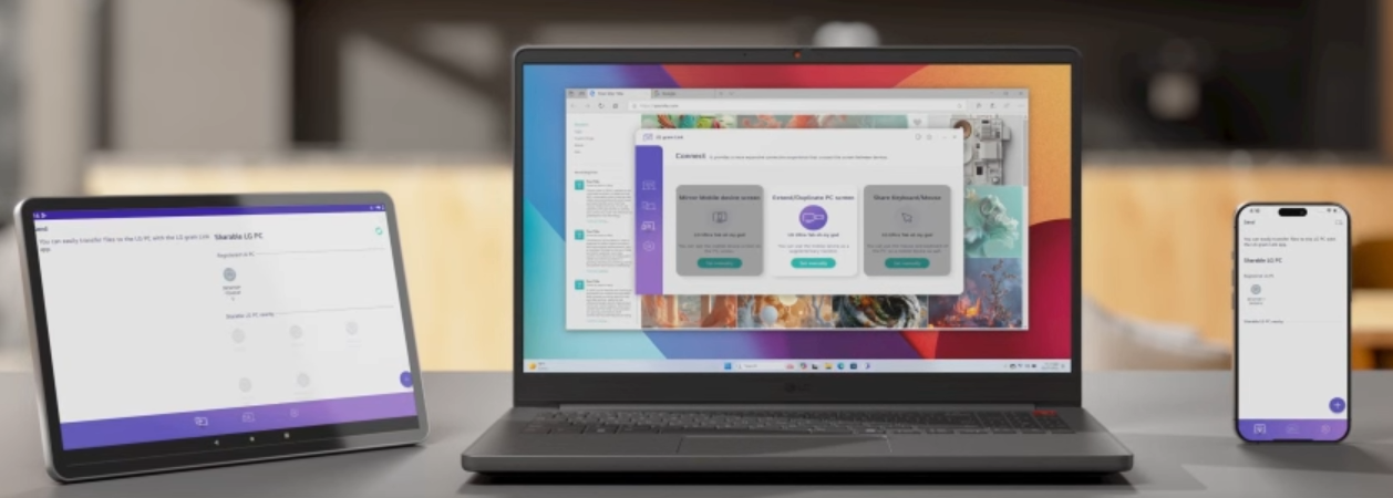 LG그램 Pro와 태블릿&amp;#44; 스마트폰 간 연동 기능 시연 이미지 