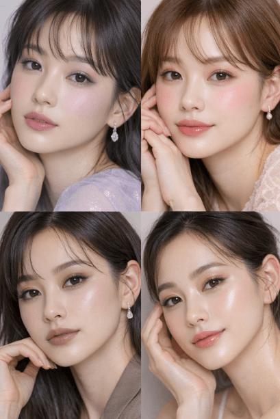 누디 베이지 메이크업한 여자들