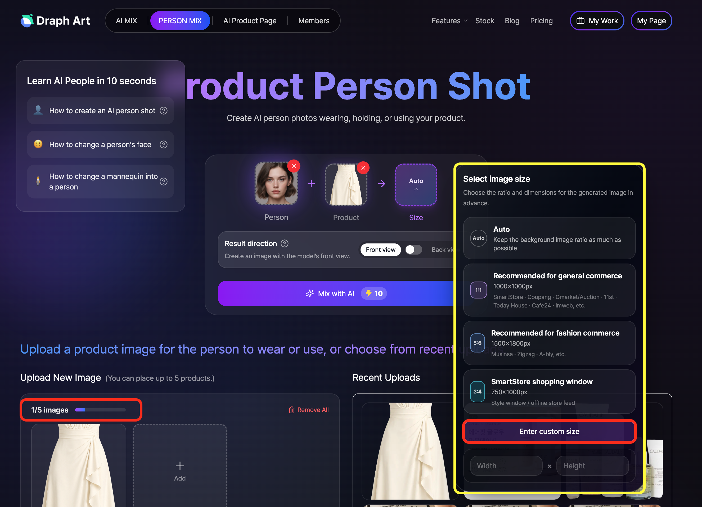 Draph Art clothing image generation screen