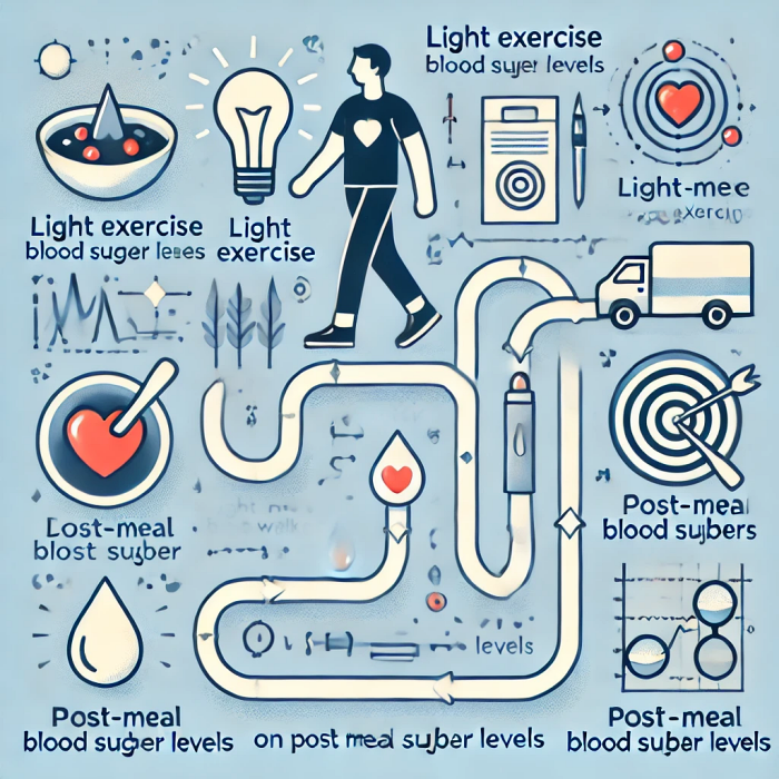 식후 혈당 조절을 위한 가벼운 운동의 효과를 나타낸 흐름도