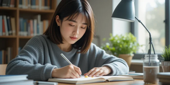 집중하며 공부 중인 학생 책상에 놓인 비타민b12