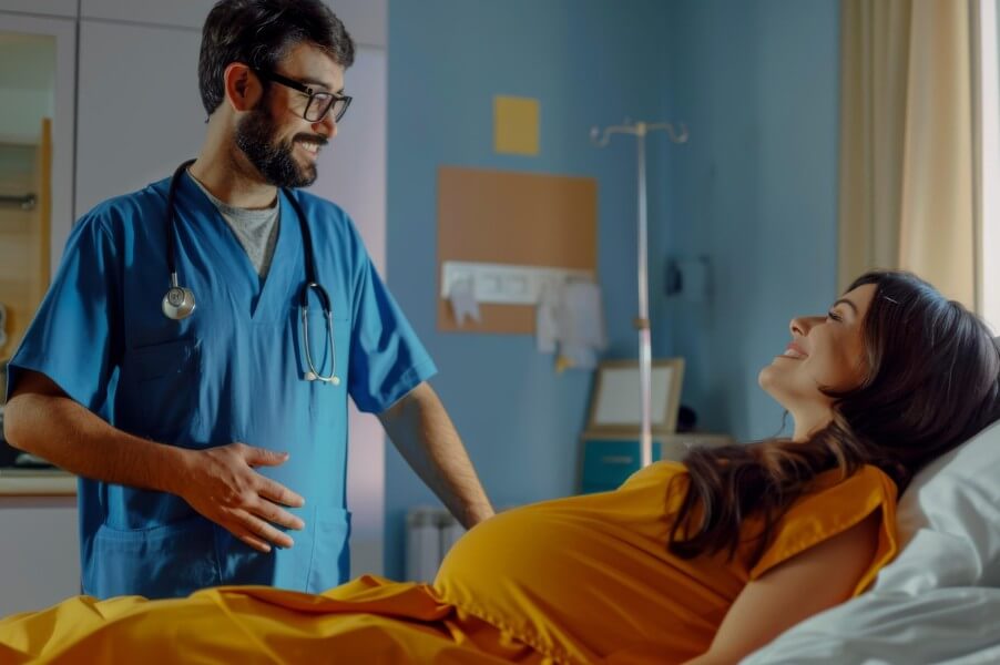 임신성 당뇨 환자와 의사가 대화하는 모습