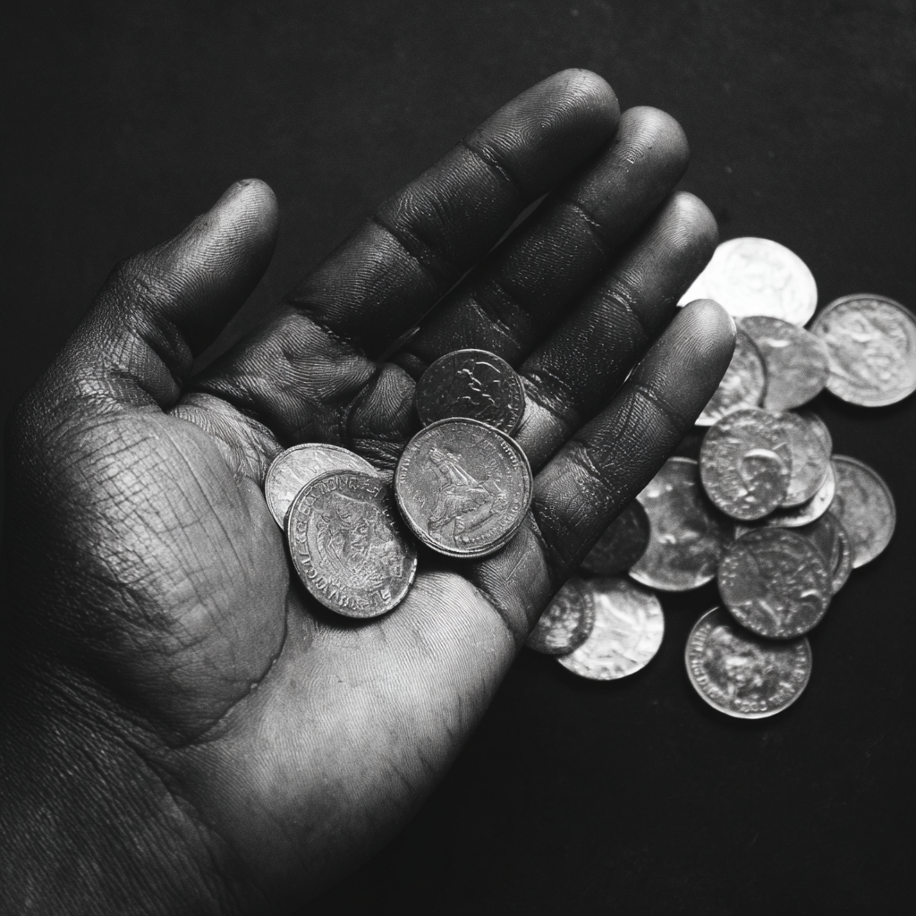 돈을 손에 쥔 사람의 실루엣 &mdash; 돈에 대한 태도를 성찰하는 장면