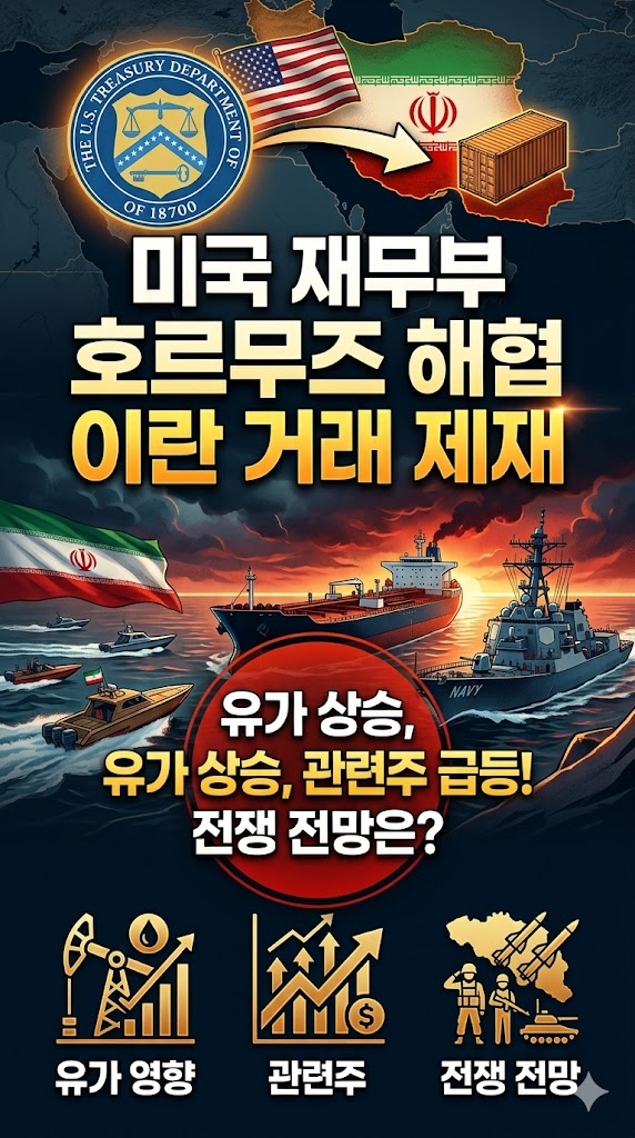 미국 재무부, 호르무즈 해협 이란 거래 제재, 관련주, 유가 영향, 전쟁 전망