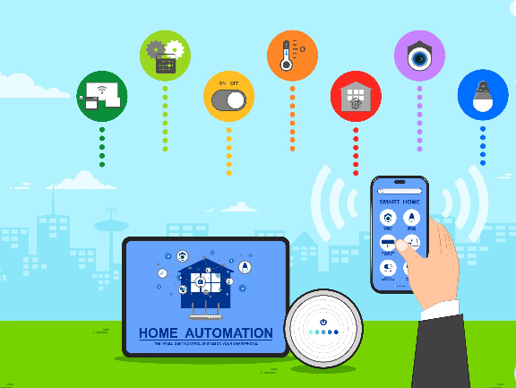 GS건설 자이 아파트 내부에서 스마트폰 앱을 통해 조명과 가전을 제어하는 스마트 홈 IoT 플랫폼 구현 모습