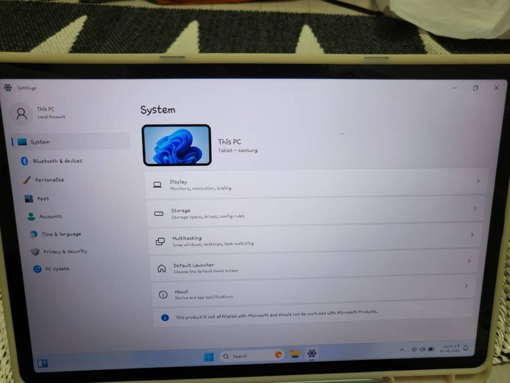 갤럭시탭 S7 FE에서 표시된 윈도우 11 설정 화면