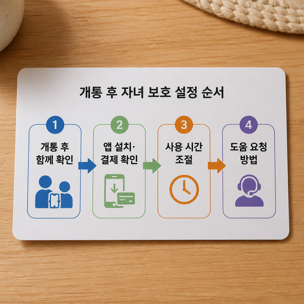 개통 후 자녀 보호 설정을 함께 확인하는 순서를 보여 주는 흐름도