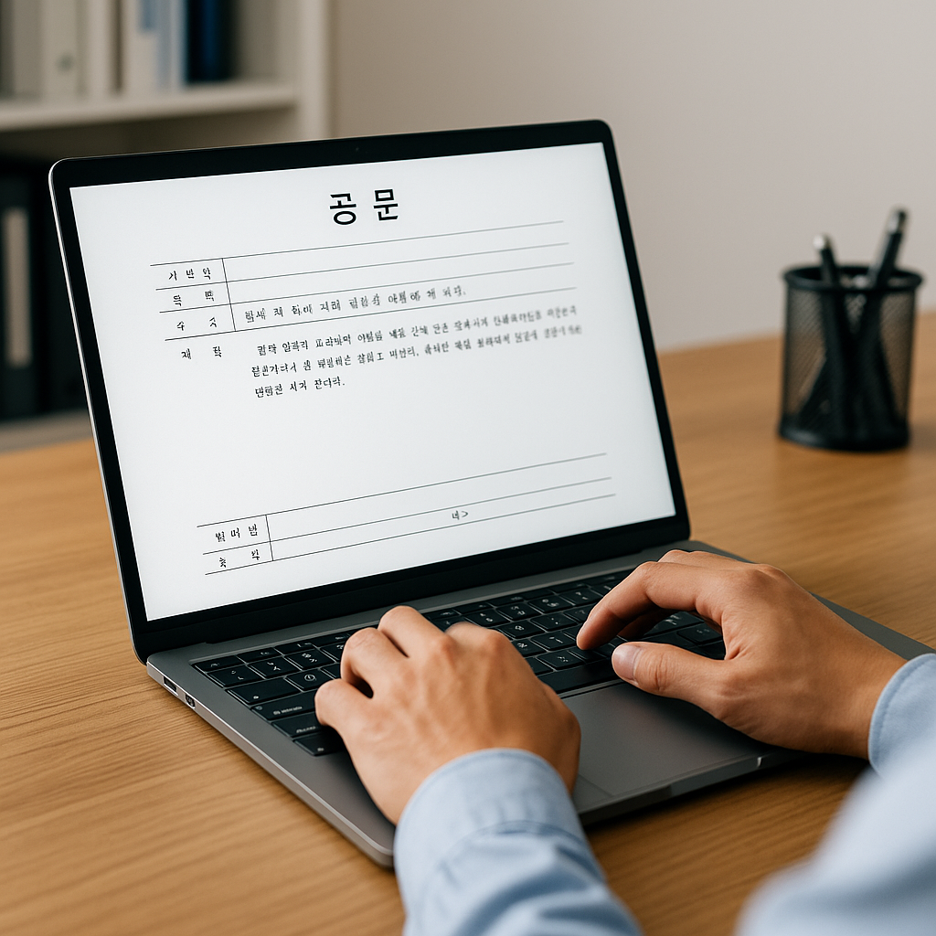 공문 쓰는 모습