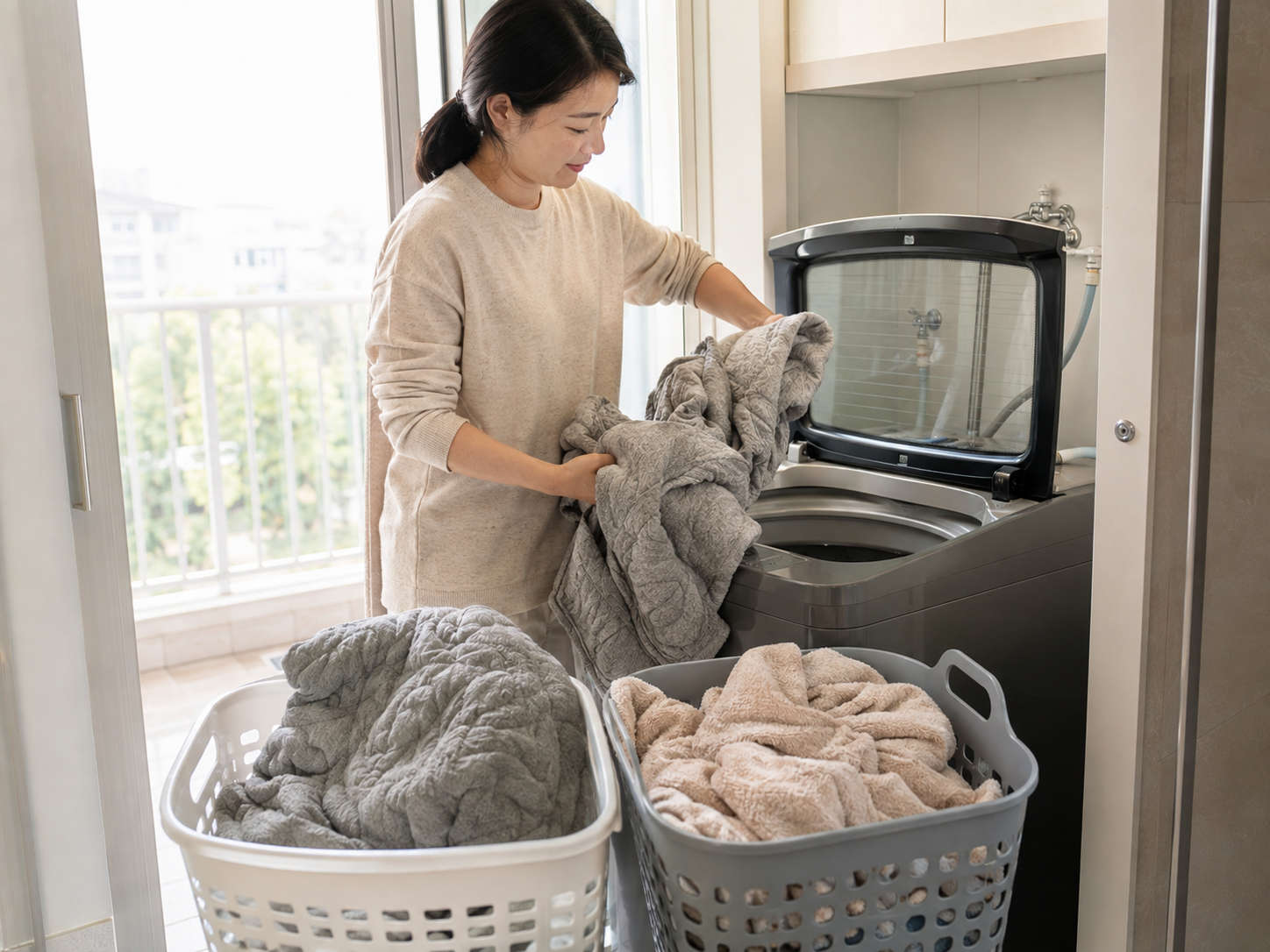 세탁물 균형을 맞추는 빨래 정리