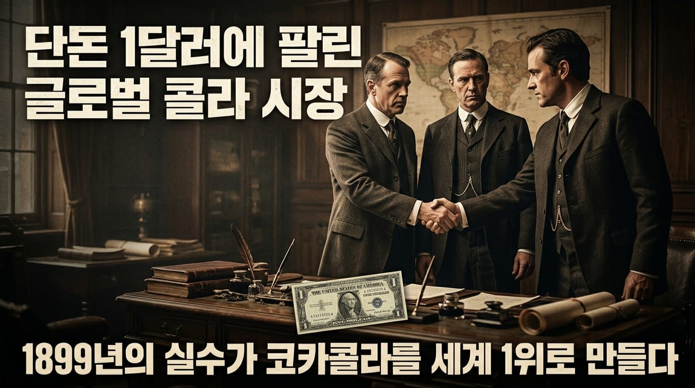 1899년 코카콜라 병입권 1달러 계약 역사적 장면 포스터