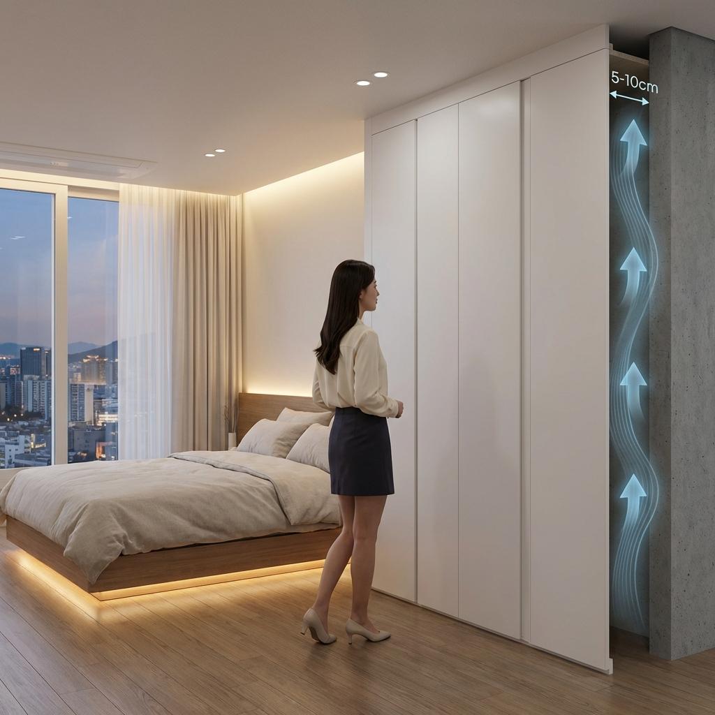 결로 현상 90% 차단하는 붙박이장 '띄움 시공'의 중요성