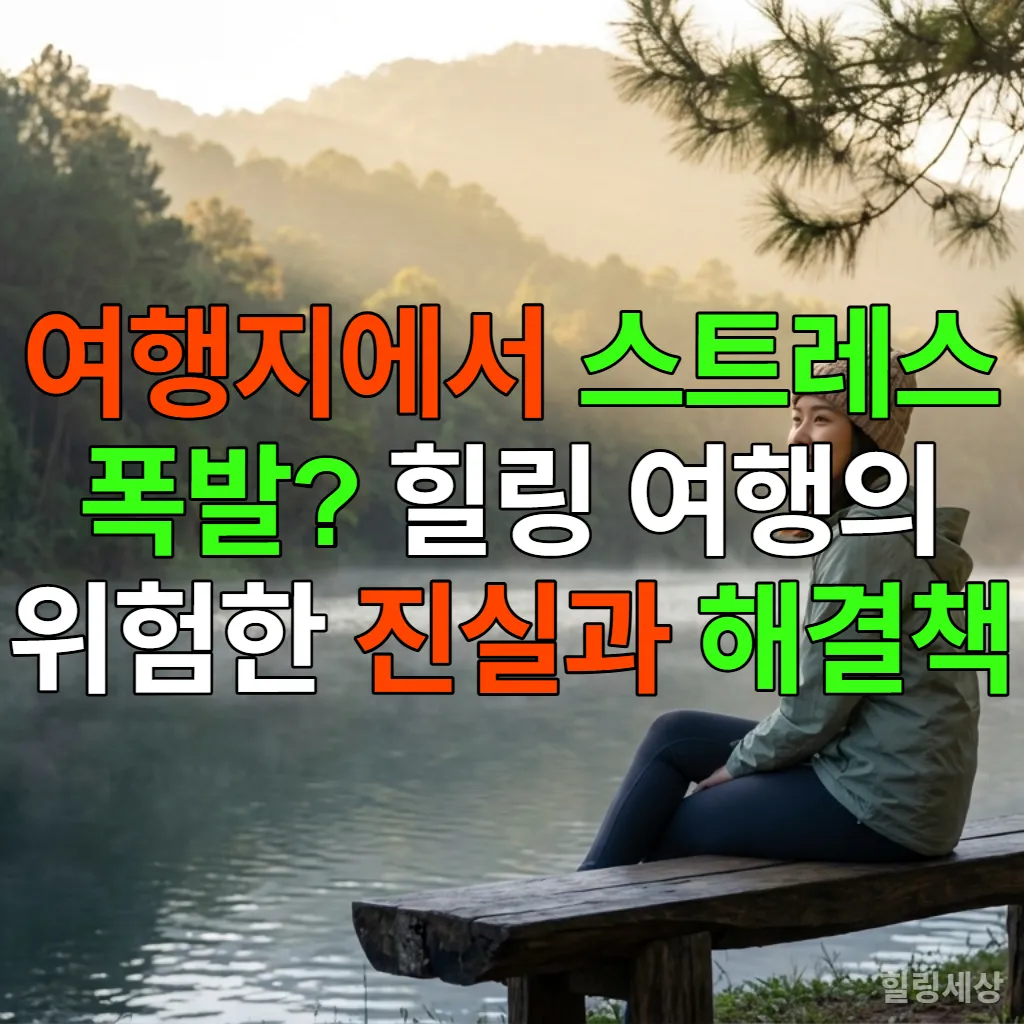 호수 옆에 앉아 평화롭게 일출을 감상하는 한국인 여성
